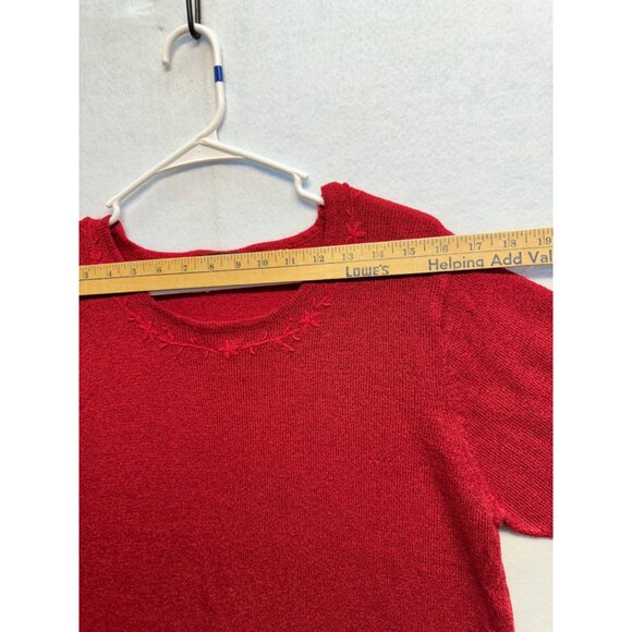 Vintage Sag Harbor Red Knit Sweater Top Short Sleeve Round Neck - Picture 4 of 7